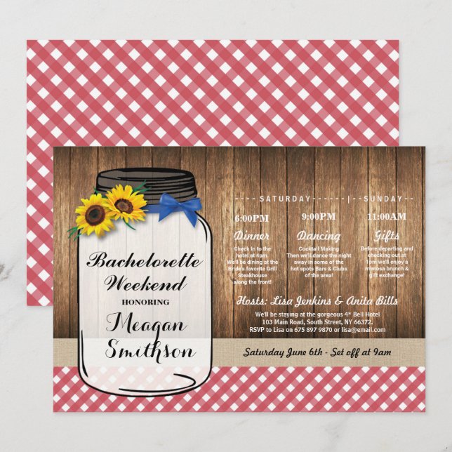 Bachelorette Weekend Itinerary Bridal Jar Red  Invitation (Front/Back)