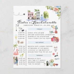 Bachelorette Weekend Itinerary   Charleston, SC Invitation Postcard