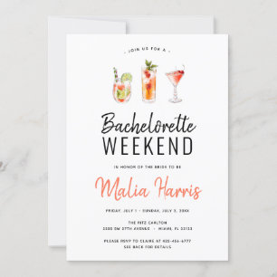 Bachelorette Weekend Itinerary Cocktail Drinks Invitation