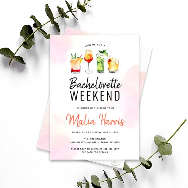 Bachelorette Weekend Itinerary Cocktail Drinks Invitation (Creator Uploaded)