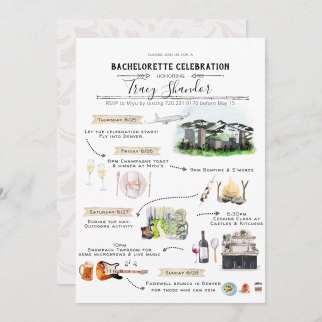 Bachelorette Weekend Itinerary | Denver, Colorado Invitation (Front/Back)