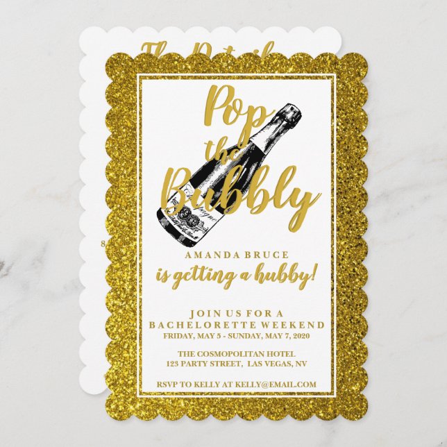 Bachelorette Weekend Itinerary Gold Glitter Invitation (Front/Back)
