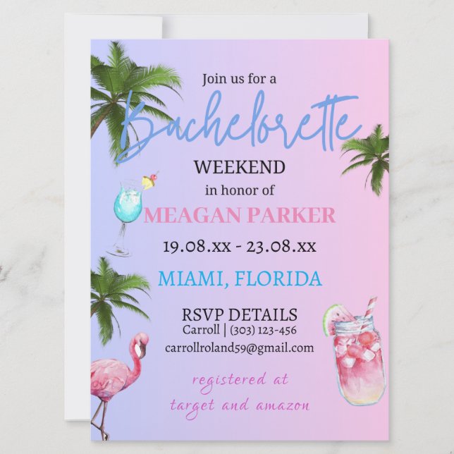 Bachelorette Weekend Itinerary | Miami Beach Invitation (Front)