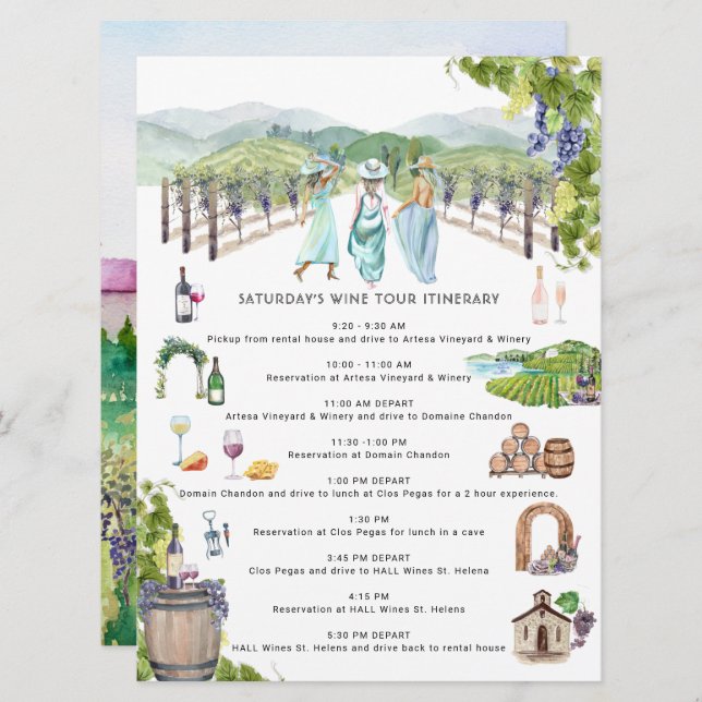 Bachelorette Weekend Itinerary | Napa Winery  Invitation (Front/Back)