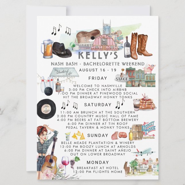Bachelorette Weekend Itinerary | Nashville Invitation (Front)