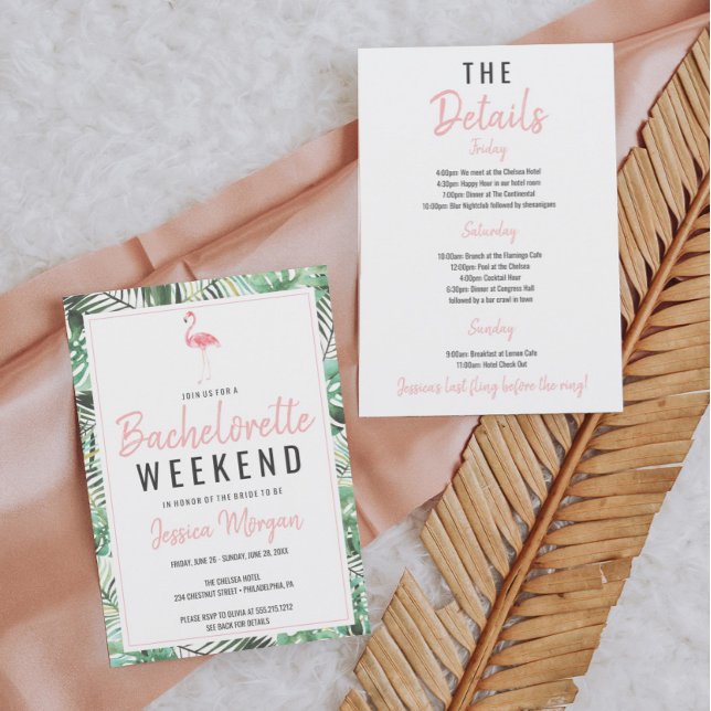 Bachelorette Weekend Itinerary Tropical Flamingo Invitation (Creator Uploaded)