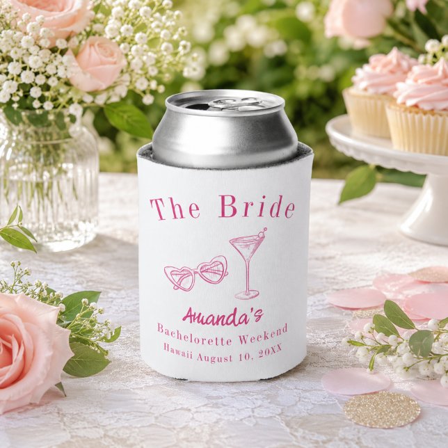 Bachelorette Weekend Party Bride Beach Pink Can Cooler (Creator Uploaded)