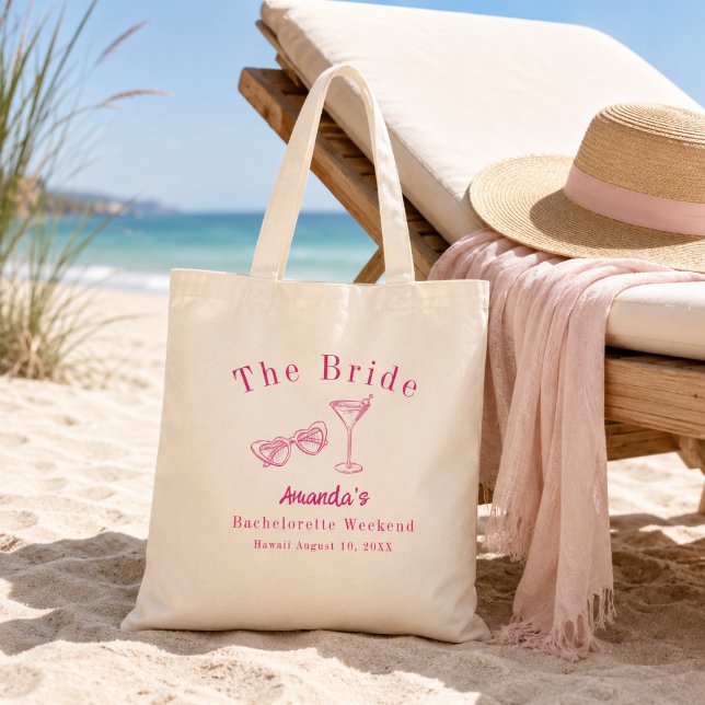 Bachelorette Weekend Party Bride Pink Beach Tote Bag (Creator Uploaded)
