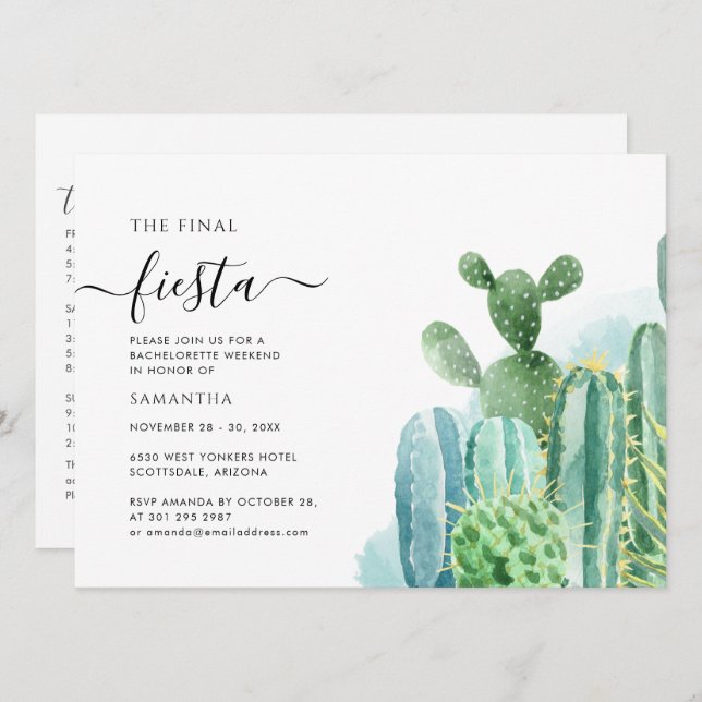 Bachelorette Weekend Party Itinerary Cactus Plants Invitation (Front/Back)