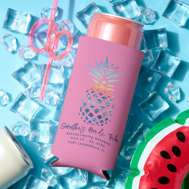 Bachelorette Weekend Party Pink Pineapple Script Seltzer Can Cooler (In Situ Summer)