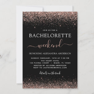 Bachelorette Weekend Pink Rose Gold Glitter Party Invitation