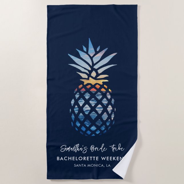 Bachelorette Weekend Seaside Party Pineapple Beach Towel (Front)