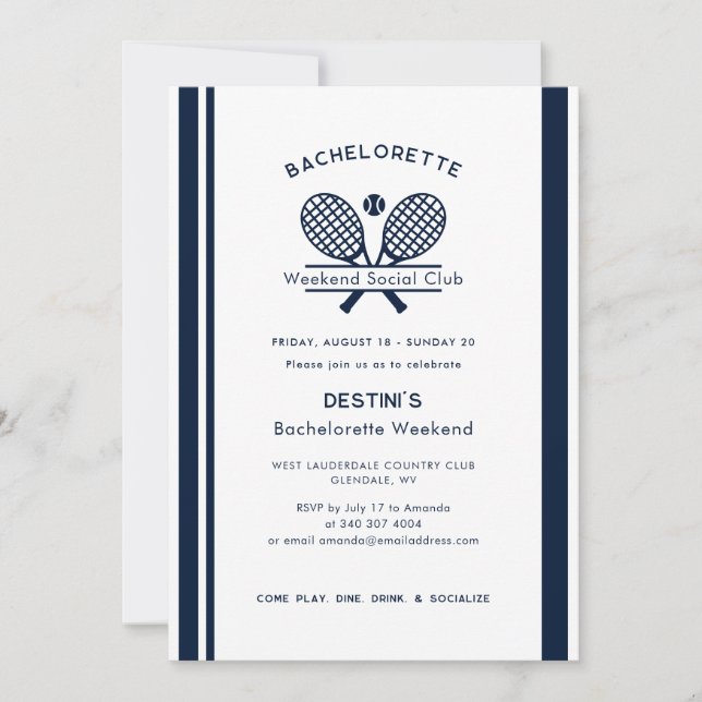 Bachelorette Weekend Tennis Club Itinerary QR Code Invitation (Front)