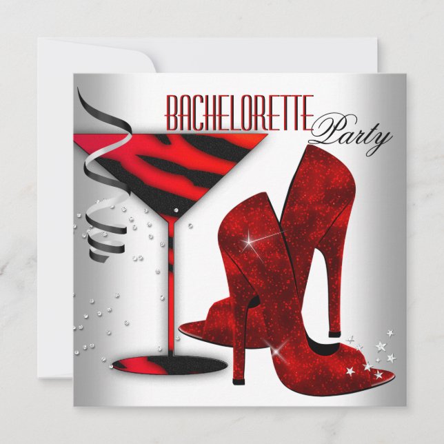 Bachelorette White Red High Heel Shoes Invitation (Front)