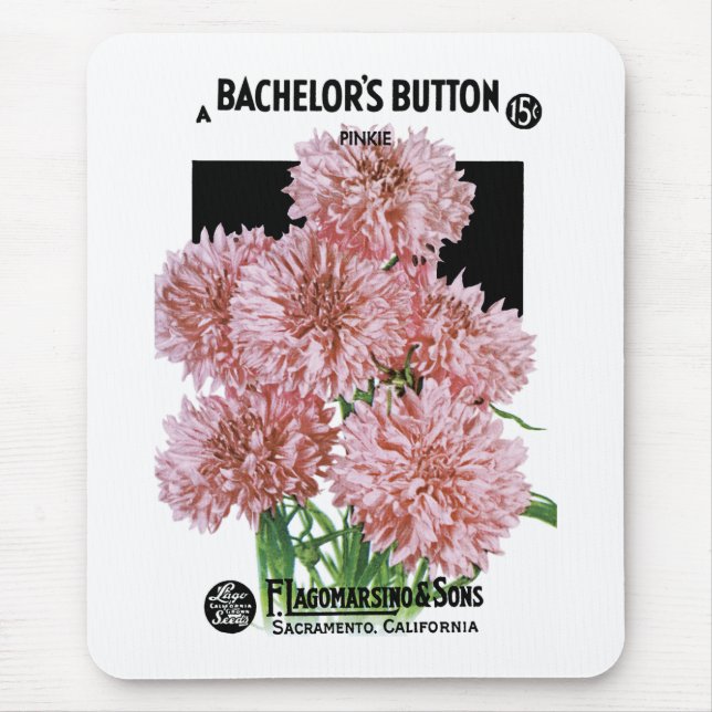Bachelor's Button Seed Packet Label Mouse Pad (Front)