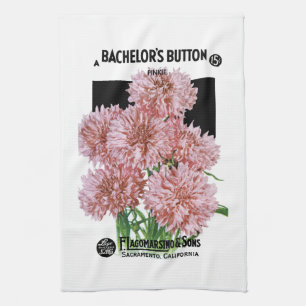Bachelor's Buttons Seed Packet Label Tea Towel