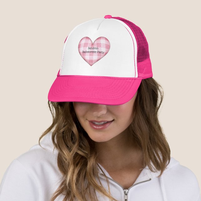 Bachlorette Party Plaid Heart 3D with Text Trucker Hat (In Situ)