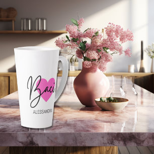Baci Pink Heart Personalised Latte Mug