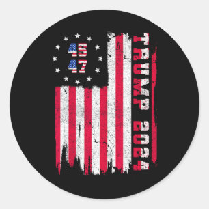 Back) 45 47 Trump 2024 American Flag  Classic Round Sticker