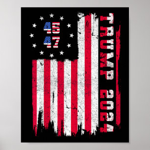 Back) 45 47 Trump 2024 American Flag  Poster