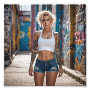 Back Alley Punk Blonde Denim Tattooed Cute Girl Photo Print