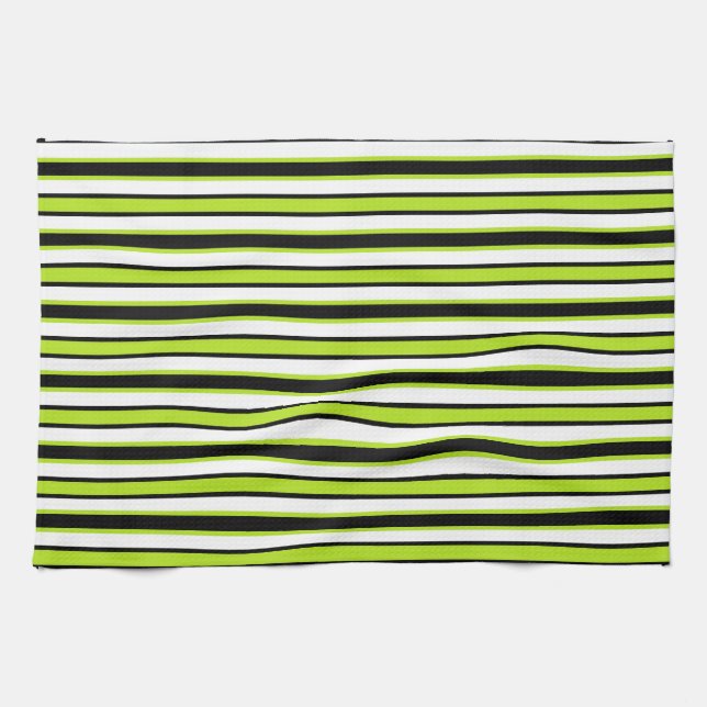 Back and Forth Black and Lime Green Tea Towel (Horizontal)