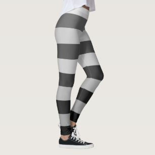 Back And Grey Striped Colour Block Pattern Leggings