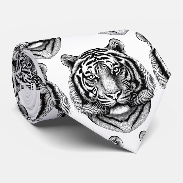 Back and White Bengal Tiger Neck Tie (Rolled)