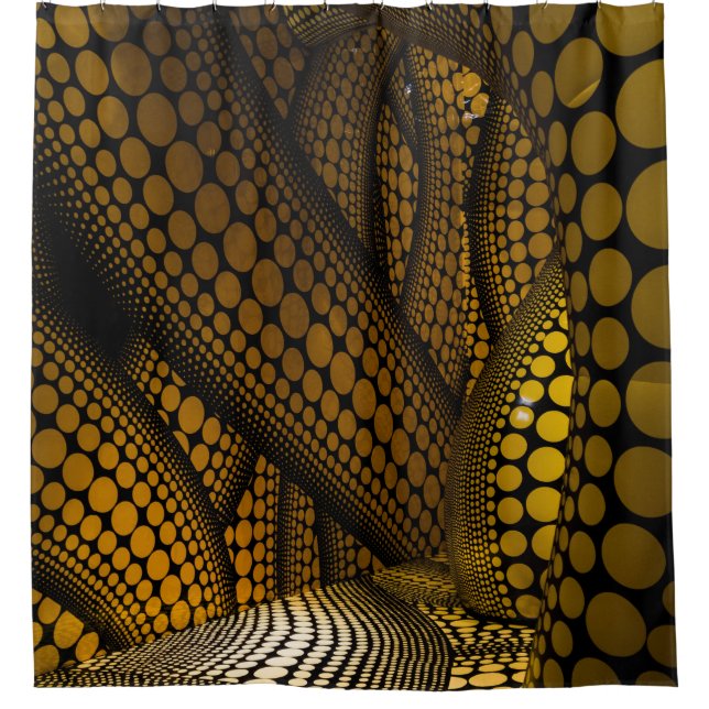 Back and yellow pattern shower curtain (Front)