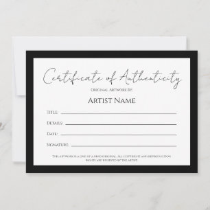 Back Art Photo Certificate of Authenticity Holiday Card