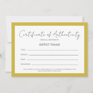 Back Art Photo Certificate of Authenticity Holiday Card