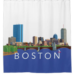 Back Bay Boston Skyline Computer Illustration Shower Curtain