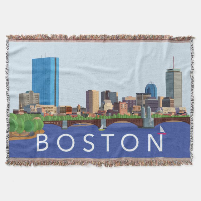Back Bay Boston Skyline Computer Illustration Throw Blanket (Front)