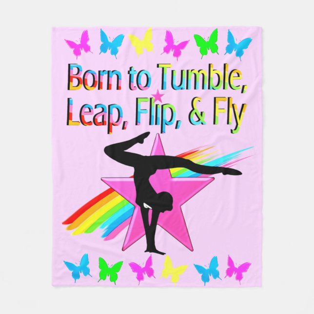 BACK FLIPPING GYMNASTICS GIRL RAINBOW DESIGN FLEECE BLANKET (Front)
