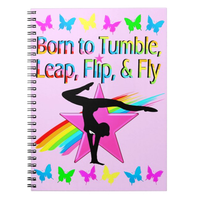 BACK FLIPPING GYMNASTICS GIRL RAINBOW DESIGN NOTEBOOK (Front)