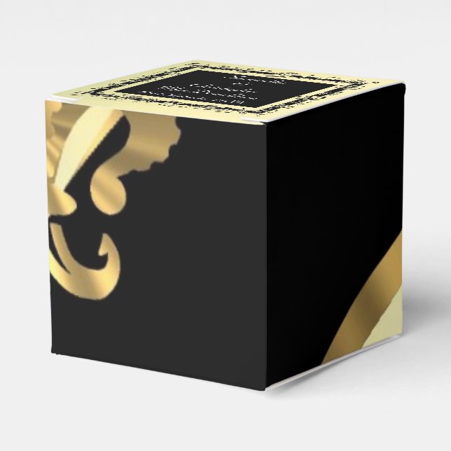 Back, gold fleur de lys wedding favour box (Front Side)