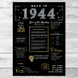 Back In 1944 Printable Poster, 1944 Birthday Sign<br><div class="desc">Step back into 1944 with our captivating digital poster, packed with historical titbits, noteworthy events, and intriguing stories from yesteryear. Featuring elegant gold and silver touches set against a bold black background, adorned with unique symbols and stylish text, this poster exudes classic charm. Whether it's sparking conversations at gatherings or...</div>