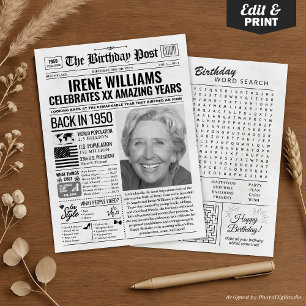Back in 1950 Birthday Newspaper with Custom Photo Holiday Card