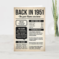 Back in 1951, 75th Birthday Fun Facts Card
