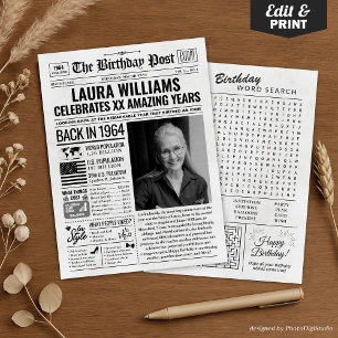 Back in 1964 Birthday Newspaper with Custom Photo Holiday Card