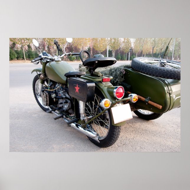 Back of 750B-2 vintage motorcycle with a sidecar Poster (Front)