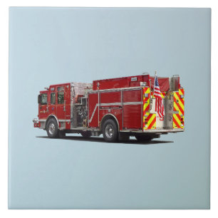 Back of Fire Engine With American Flag Ceramic Tile