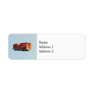 Back of Fire Engine With American Flag Return Address Label