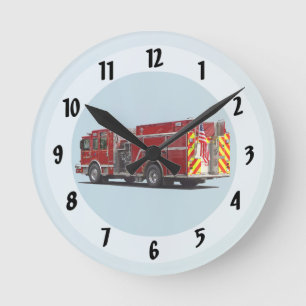Back of Fire Engine With American Flag Round Clock