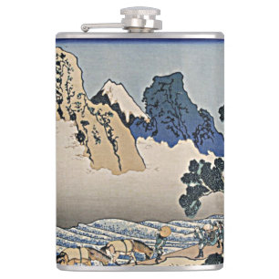 Back of Fuji mountain from Minobu river Hokusai Hip Flask