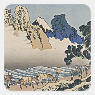 Back of Fuji mountain from Minobu river Hokusai    Square Sticker