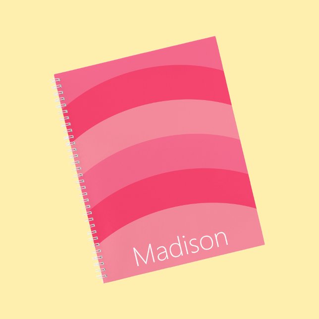 Back of School Shades of Pink Stripes White Name Notebook (Creator Uploaded)
