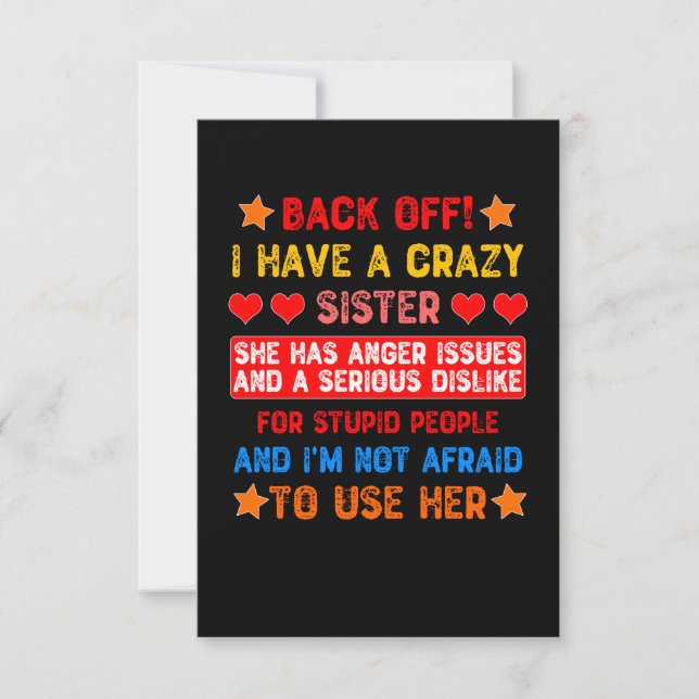 Back Off I Have a Crazy Sister Thank You Card (Front)