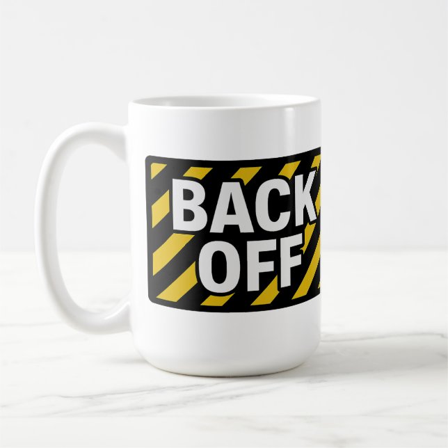Back Off Warning Sticker – Bold Black & Yellow  Coffee Mug (Left)