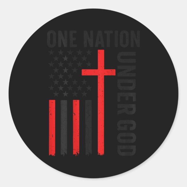 Back One Nation Under God American Flag Christian  Classic Round Sticker (Front)